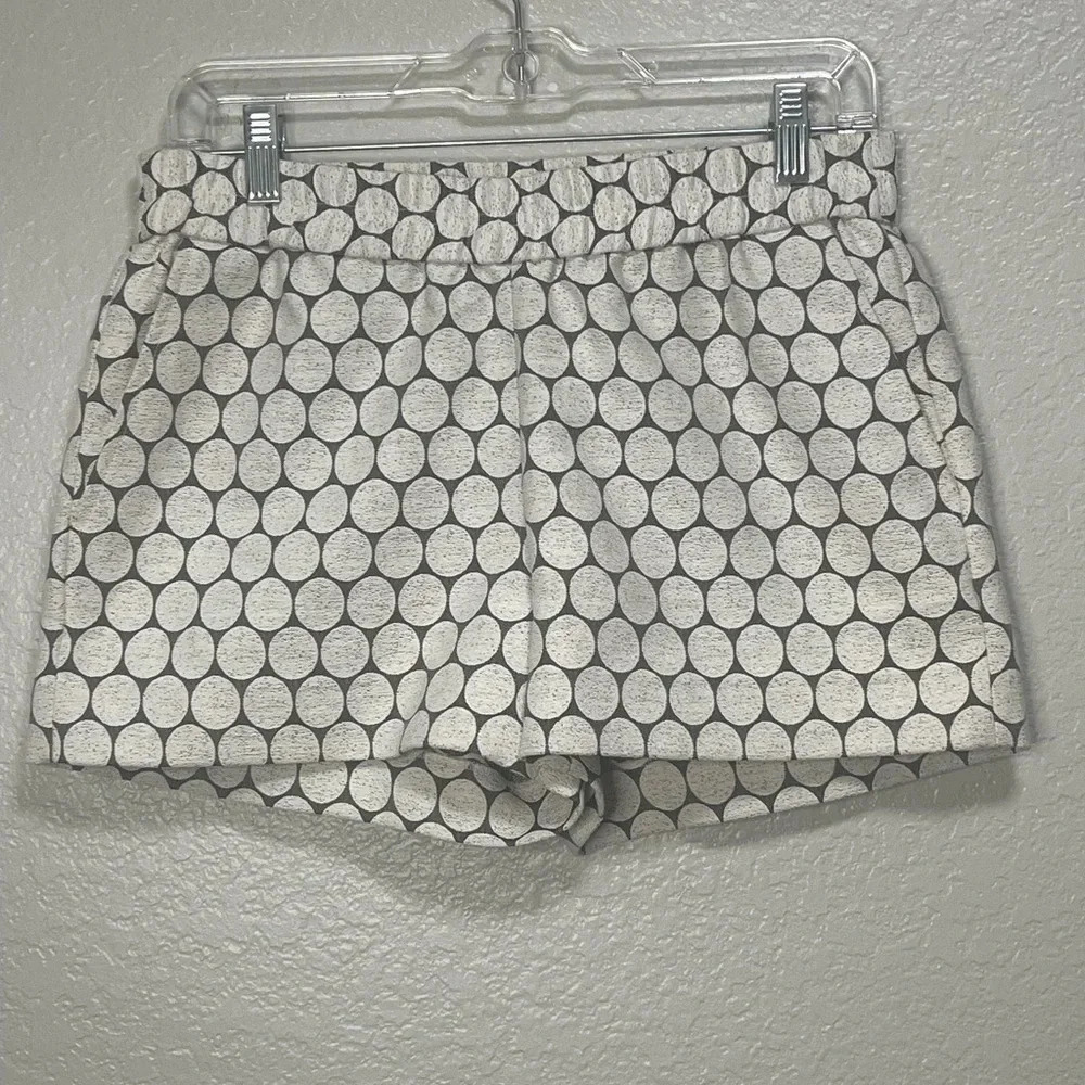 J.Crew Pull on Elastic Waist White & Silver Polka Dot Preppy Shorts Size 2